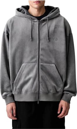 Yohji Yamamoto Velvet Zip Hoodie - Heren - Vesten met rits - Grijs - L - Katoen - Hoodies & sweatvesten