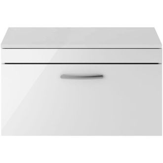 Nuie Nuie - Athena Wall Hung 1-Drawer Vanity Unit and Worktop 800mm Wide - Gloss White