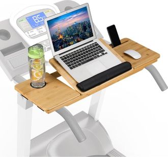Relaxdays Relaxdays Treadmill Desk Attachment, Laptop Stand, Adjustable, Safety Straps, Tablet & Drink Holder, Bamboo, Natural