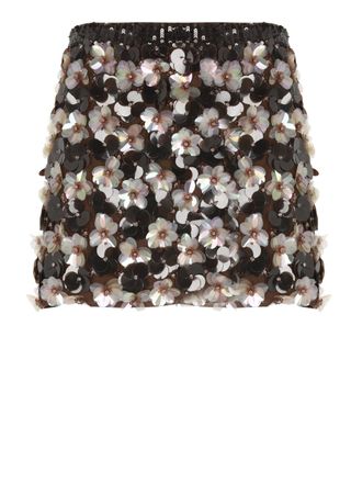 P.A.R.O.S.H. Floral Sequined Mini Skirt with Elastic Waistband