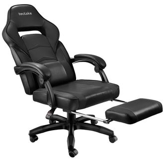 TecTake Gaming Chair Comodo - Ergonomic Shape, Footrest, Adjustable Backrest in Black