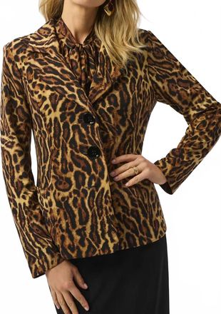 Joseph Ribkoff Animal Print Fitted Blazer Jacket In Black/brown