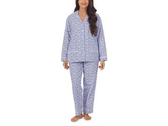 Lanz of Salzburg Classic Notch Collar Flannel PJ Set Womens Pajama Sets Classic Blue Tyroleans : XS, Cotton/Flannel