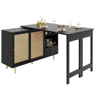STILVORA Mobile Bar Con Anta In Rattan, Cassetto, Ripiani Aperti, Piano Girevole A 360&deg; Ed Estensibile Per Cucina