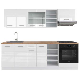 Vicco Mueble De Cocina R-line, Blanco Alto Brillo/blanco, 240 Cm, Et Roble