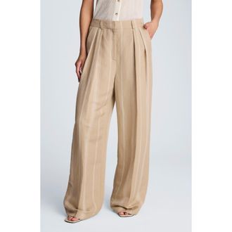 Kenneth Cole Double Pleat Wide Leg Pants in Tilestripes Taupe /White at Nordstrom, Size 12