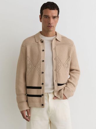 Reiss Stone Crochet-knit Button-through Jacket, Xxl