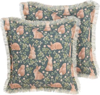 Beliani Beliani - Conjunto De 2 Cojines De Algod&oacute;n 45x45cm Estampado Animal Conejo Verde Alstroemeria