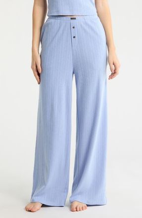 Lunya Pointelle Wide Leg Pajama Pants in Bluebell Bloom at Nordstrom, Size X-Large