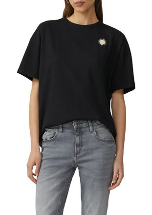 QS by s.Oliver T-Shirt QS, Damen, Gr. XS, schwarz, Jersey, Obermaterial: 100% Baumwolle, bedruckt, unifarben, loose fit h&uuml;ftbedeckend, Rundhals, Shirts T-Shirt, mit 