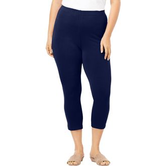 Roaman's Plus Size Essential Stretch Capri Legging in Navy at Nordstrom, Size 24