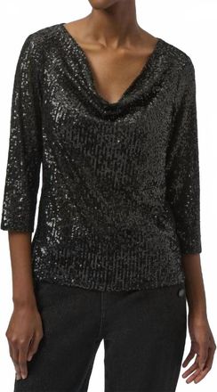 Joseph Ribkoff Sequined Knit And Silky Knit Straight Top In Black/black
