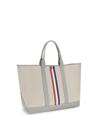 Thom Browne Mens Canvas Tote Bag Light Grey Fabric Shoulder