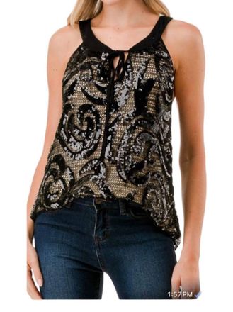Vava Ruth Cami Top In Black Sequin