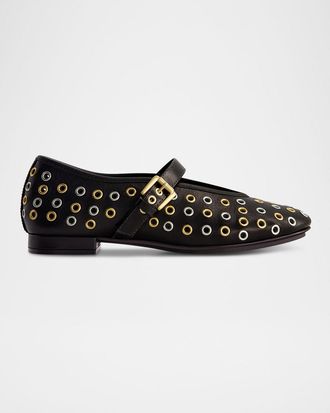Bernardo Leather Grommet Mary Jane Ballerina Flats