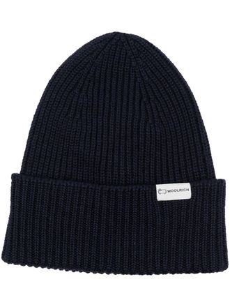 Woolrich Berretto a coste con logo - Blu