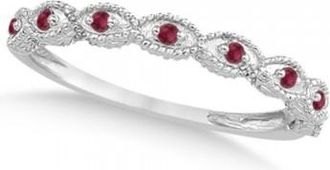 Allurez Antique Marquise Shape Ruby Wedding Ring 14k White Gold (0.18ct)