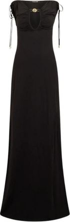 Roberto Cavalli Maxi Jurk met Spiegel Slang Detail - Dames - Avondkleed - Zwart - XS - Rayon - Kleedjes