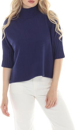 Rain + Rose Mock Neck Boxy Sweater in Navy at Nordstrom Rack, Size X-Large