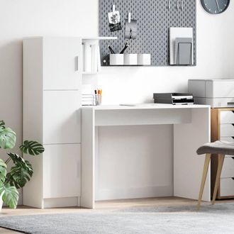 Berkfield Home Desk with Storage White Engineered Wood