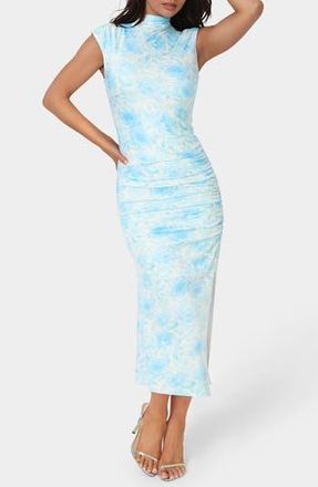 Bebe Mock Neck Jersey Midi Dress in Blue/Floral at Nordstrom Rack, Size X-Small