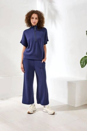 Tribal Techno Lux Mock Neck Zip Top In Jet Blue