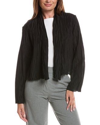 Eileen Fisher Crinkled High Collar Silk Jacket
