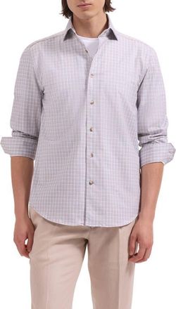 Bugatchi Devon OoohCotton Shadow Plaid Button-Up Shirt in Sand at Nordstrom, Size Xxx-Large