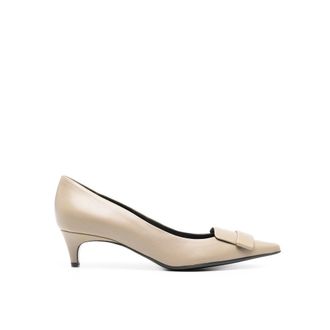 Sergio Rossi Beige Calfskin Mid Heel Womens Pumps
