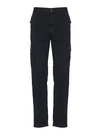 Stone Island Cargo Trousers With Logo Patch In Blue Cotton