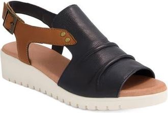 Django & Juliette Madis Low Wedge Sandal in Navy/Dark Tan Leather at Nordstrom, Size 40
