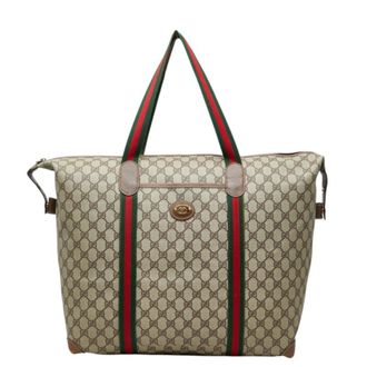 Gucci Sherry Line Beige Pvc Leather Boston Bag (Pre-Owned)