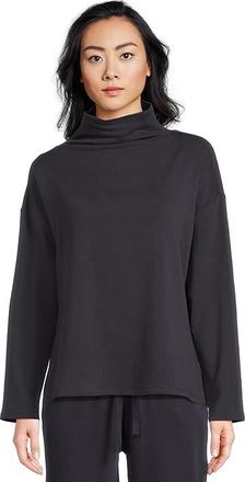 Eileen Fisher Petite Cozy Brushed Terry Hug Funnel Neck Tunic Womens Clothing Ink : LG, Cotton/Lyocell/Tencel