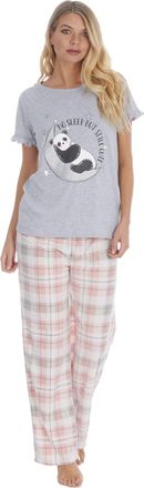 Forever Dreaming Jersey Top & Fleece Trousers Pyjama Set with Panda Motif Medium Grey