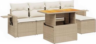 vidaXL Juego De Sof&aacute;s Jard&iacute;n Con Cojines 6 Pzas Rat&aacute;n Sint&eacute;tico Beige Vidaxl