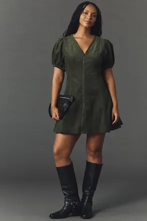 Pilcro Puff-Sleeve Corduroy Mini Dress