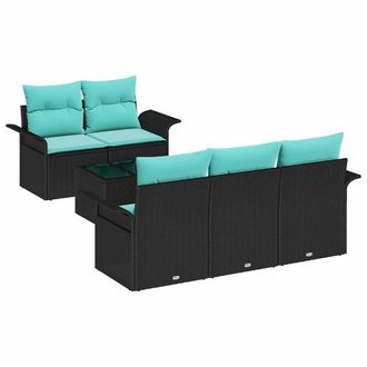 vidaXL Conjunto De Sof&aacute; De Jard&iacute;n 6 Pcs Negro Rat&aacute;n Sint&eacute;tico Vidaxl