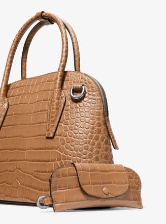 Michael Kors Kaitlin Medium Crocodile Embossed Leather Dome Satchel