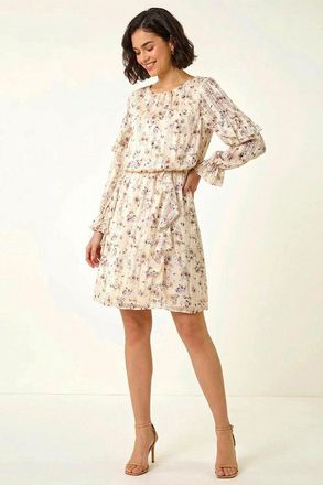 Roman Floral Frill Dobby Print Dress