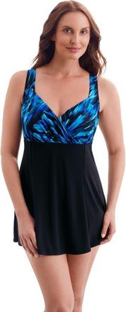 Longitude Draped Crossover Long Torso Swim Dress in Summer Waves at Nordstrom, Size 18