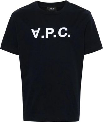 A.P.C. Midnight Blue Jersey Logo T-shirt - Heren - T-shirts - Zwart - L - Katoen - Tops