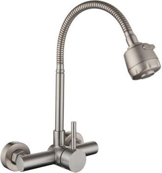 OEM Grifo Mezclador De Cocina Mural De Acero Inoxidable 304, Grifo De Fregadero Giratorio De 360&deg; Con Manguera Flexible Cepillada