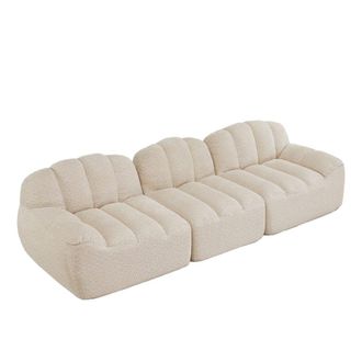 Urban Meuble Sof&aacute; modular 3 plazas, tejido polar con puf, beige blanco