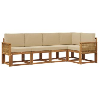 vidaXL Conjunto De Sof&aacute;s De Exterior 5 Pcs Natural Y Beige Poli&eacute;ster Vidaxl