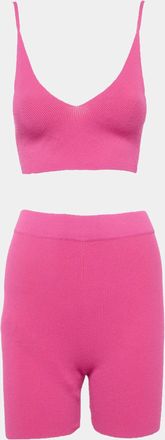 Jacquemus Pink Rib Knit Bralette And Shorts Set