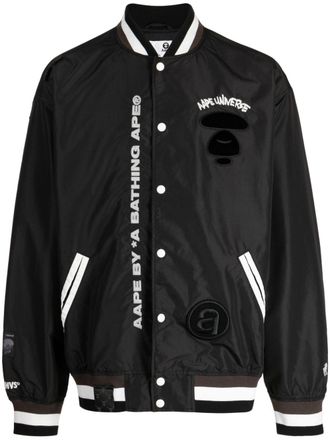 Aape By A Bathing Ape logo-appliqu&eacute; two-tone bomber jacket - men - Polyester/Spandex/Elastane/Nylon/Polyester - S - Black