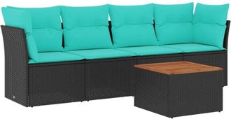 vidaXL Set De Sof&aacute;s De Jard&iacute;n 5 Pzas Con Cojines Rat&aacute;n Sint&eacute;tico Negro Vidaxl