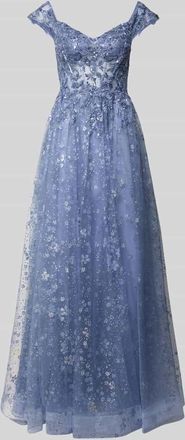 Unique Maxikleid mit Stitchings und Pailletten in Blau, Gr&ouml;&szlig;e 32