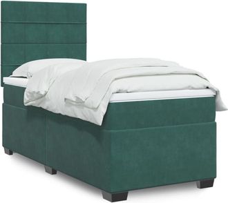 vidaXL Cama Box Spring Con Colch&oacute;n Terciopelo Verde Oscuro 100x200 Cm Vidaxl
