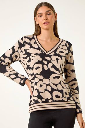 Roman Animal Print V-Neck Jumper